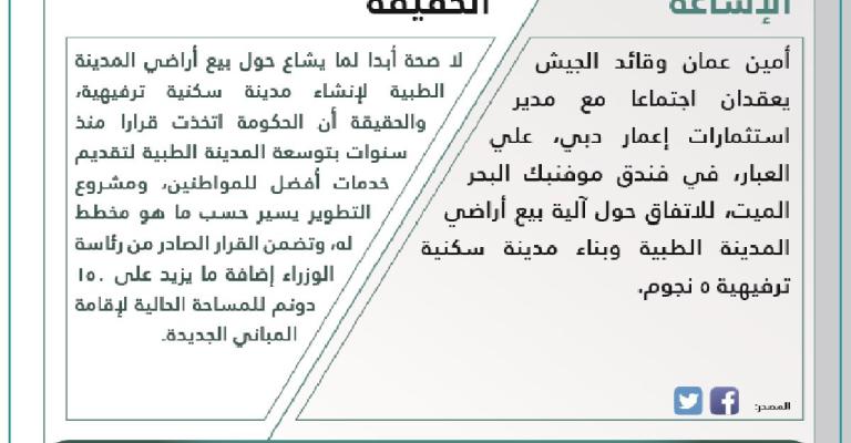 الحكومة تنفي الحكومة بيع أراضي المدينة الطبية