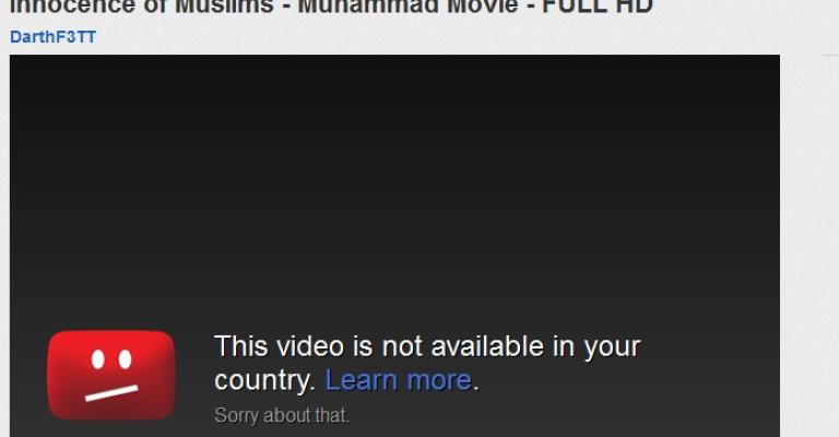 حجب الفيلم المسيء للرسول في الأردن، عند طلبه عبر يوتيوب تظهر الصفحة التالية 