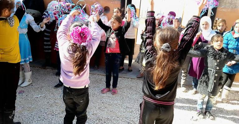 جانب من فعاليات الاحتفال باليوم العالمي للطفل في مخيم الزعتري/ تصوير فراس اللباد