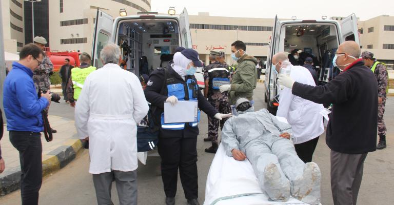 تمرين لحادث وهمي في مستشفى الزرقاء الجديد