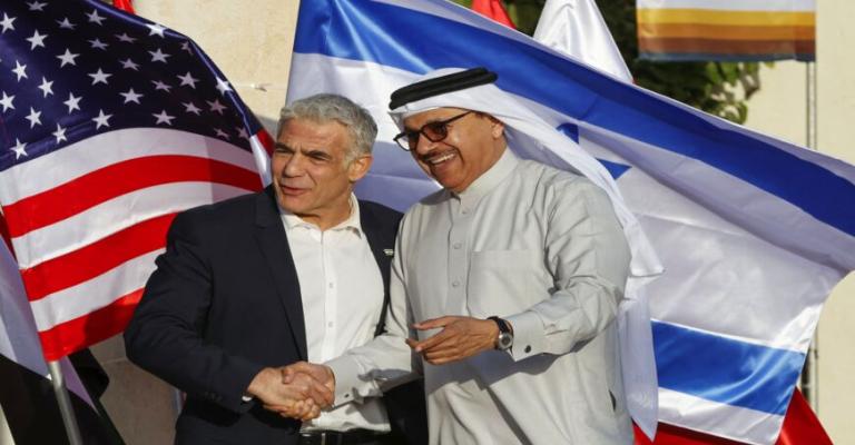  Israel's Foreign Minister Yair Lapid (L) welcomes Bahrain's Minister of Foreign Affairs Abdullatif bin Rashid al-Zayani upon his arrival for the Negev summit at Sde Boker in the southern Negev desert on March 27, 2022. - JACK GUEZ/AFP via Getty Images Read more: https://www.al-monitor.com/originals/2022/03/goals-israeli-arab-summit-go-beyond-iran#ixzz7OrYZjv1K