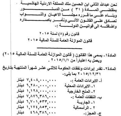 الملك يصادق على قانون موازنة 2015