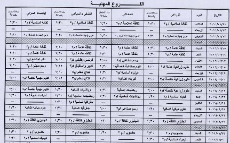 إعلان برنامج امتحانات شتوية التوجيهي