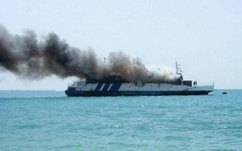 حريق باخرة نرويجية في العقبة