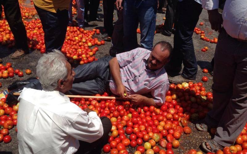 مزارعو وادي الأردن يغلقون الطريق الدولي بالمعارضة "بالبندورة" احتجاجاً على تدهور القطاع الزراعي 