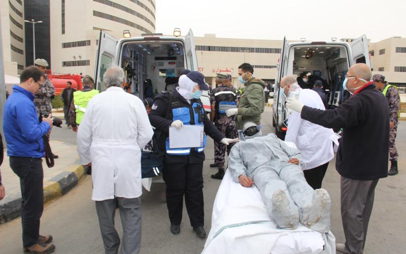 تمرين لحادث وهمي في مستشفى الزرقاء الجديد