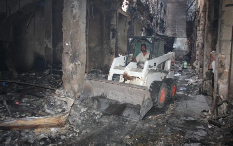 بدء اعمال التأهيل والترميم في اسواق البخارية والبلابسة وفيلادلفيا